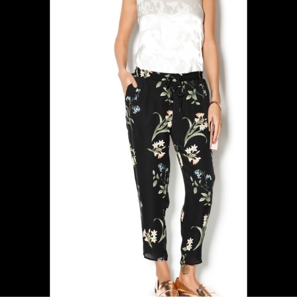 Joie Pants - Joie Floral Silk Tie Waist Pants Womens Small Black